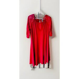 Julian Taylor Red Dress Sz14 Fit and Flare Lace Princess Seamed 3/4 Sleeve
